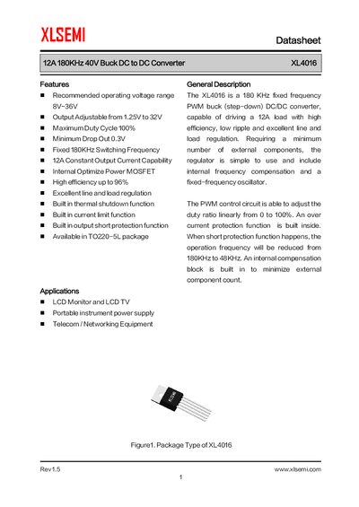 XLSEMI XL4016 Buck DC-DC Converter Datasheet - cover page