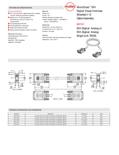 Molex PS-74320-001 DVI Digital/Analog to DVI Digital/Analog Single Link TMDS Cable Assembly Datasheet - cover page