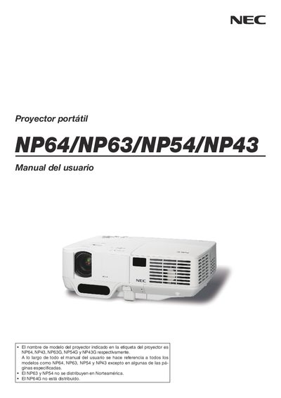 NEC NP64/NP63/NP54/NP43 Projector User Manual - cover page