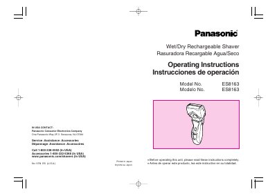 Panasonic ES8163 Wet/Dry Shaver Operating Instructions - cover page