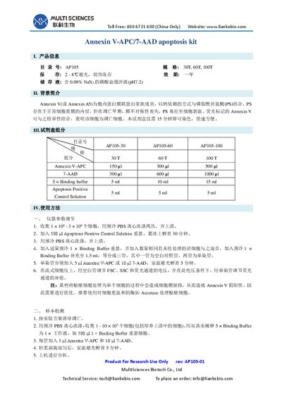 MultiSciences Biotech AP105 Apoptosis Kit User Manual