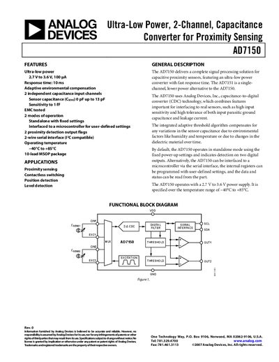 Analog Devices AD7150 Datasheet - cover page