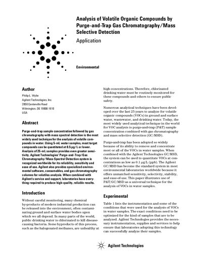 Agilent GC/MSD Purge-and-Trap VOC Analysis Application Note - cover page