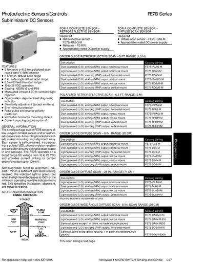 Honeywell FE7B Series Subminiature DC Sensors Datasheet - cover page