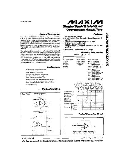 Maxim ICL761X/2X/3X/4X Operational Amplifiers Datasheet - cover page