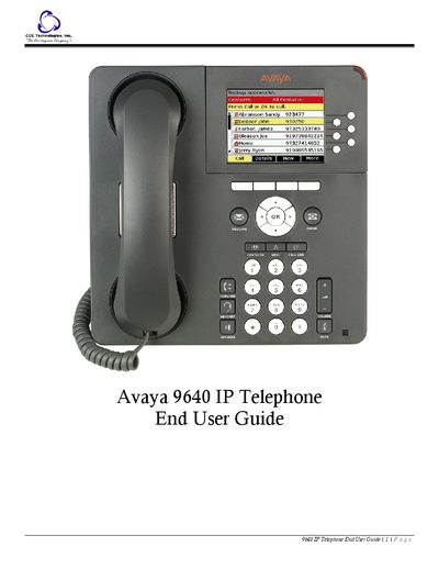 Avaya 9640 IP Telephone End User Guide - cover page