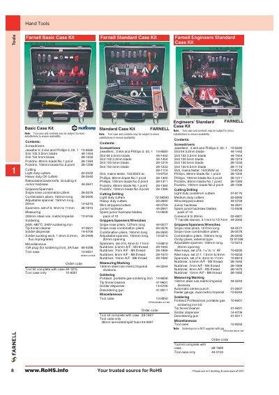 Farnell Basic Case Kit & Engineers Standard Case Kit Product Leaflet - cover page
