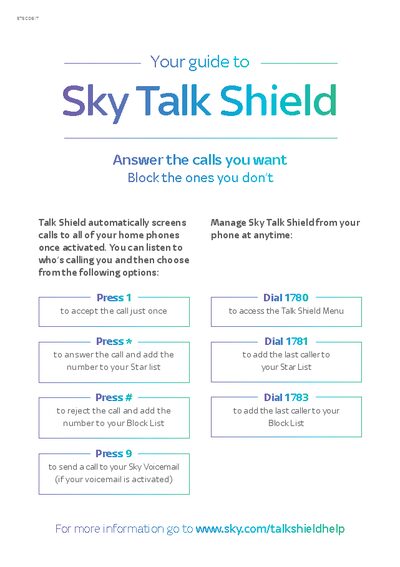 Sky STSC0617 Talk Shield User Manual - cover page