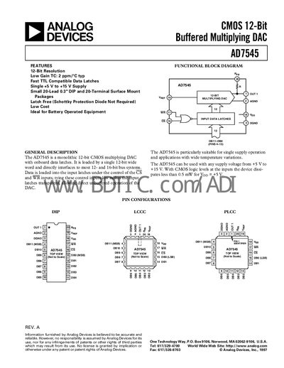Analog Devices AD7545 Datasheet