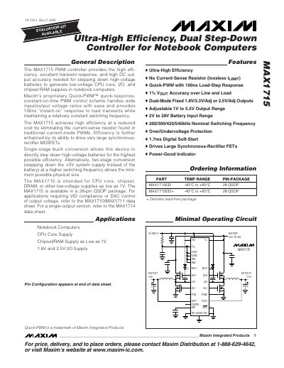 Maxim MAX1715 PWM Controller Datasheet - cover page