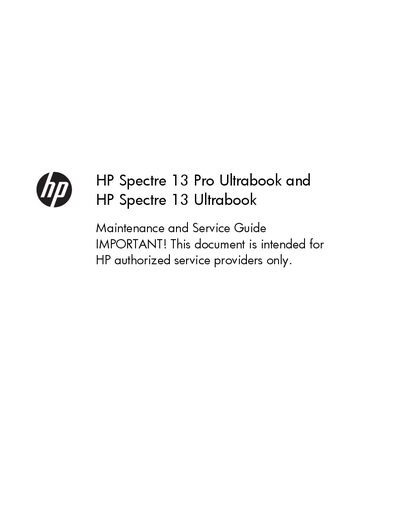 HP Spectre 13 Pro and Spectre 13 Ultrabook Maintenance Service Guide - cover page