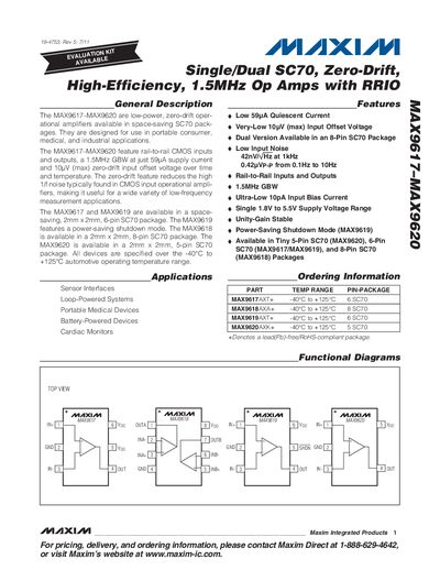 Maxim MAX9617-MAX9620 Operational Amplifier Datasheet - cover page