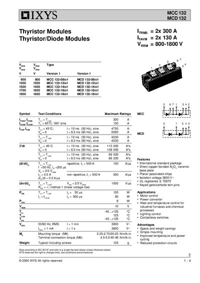 IXYS MCC132/MCD132 Thyristor Modules Datasheet - cover page