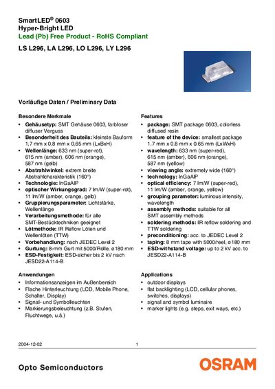 OSRAM LS L296 LED Datasheet - cover page