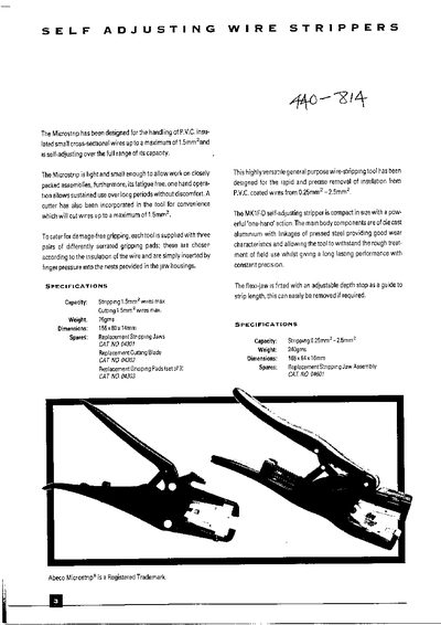 ABECO - 92344 SELF ADJUSTING WIRE STRIPPERS  - cover page