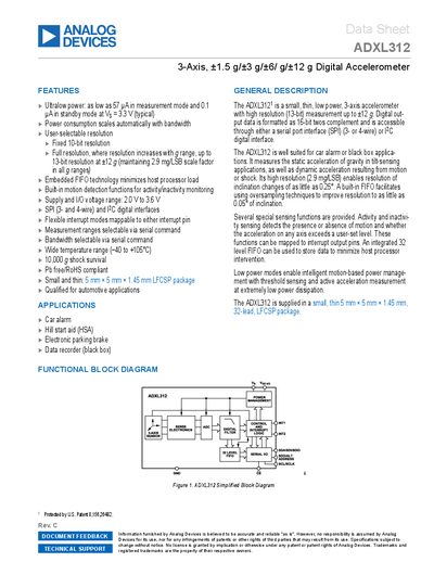Analog Devices ADXL312 3-Axis Digital Accelerometer Data Sheet