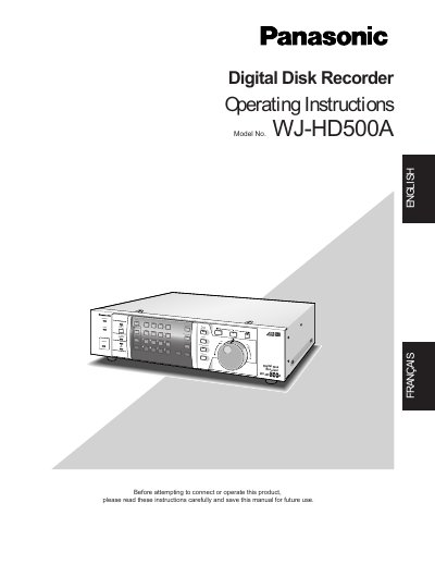 Panasonic WJ-HD500A Digital Disk Recorder User Manual - cover page