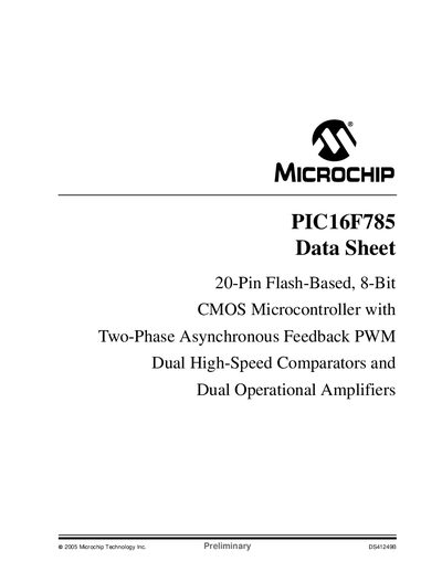 Microchip PIC16F785 Datasheet - cover page