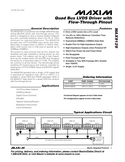Maxim MAX9129 Quad Bus LVDS Driver Datasheet - cover page