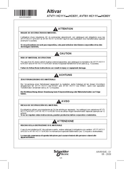 Altivar ATV71 HC11Y...HC63Y AVT61 HC11Y...HC80Y Manual - cover page