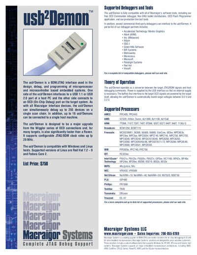 Macraigor Systems usb2Demon Product Data Sheet - cover page
