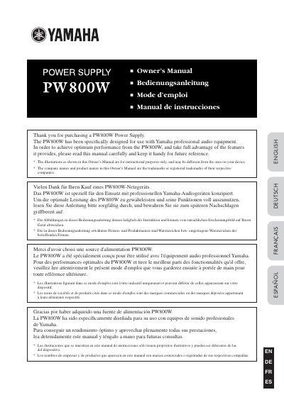 Yamaha PW800W Power Supply Owner's Manual