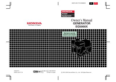 Honda EG5000X Generator Owner's Manual - cover page