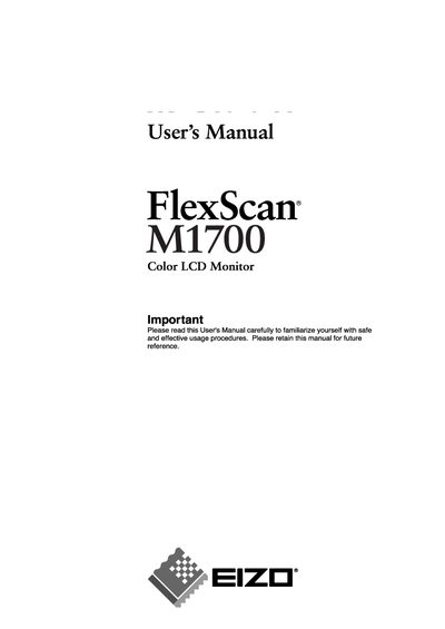 EIZO FlexScan M1700 Color LCD Monitor User Manual - cover page
