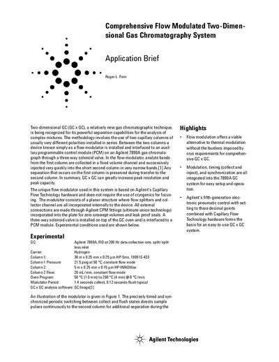 Agilent Comprehensive Flow Modulated Two-Dimensional GC Application Brief - cover page