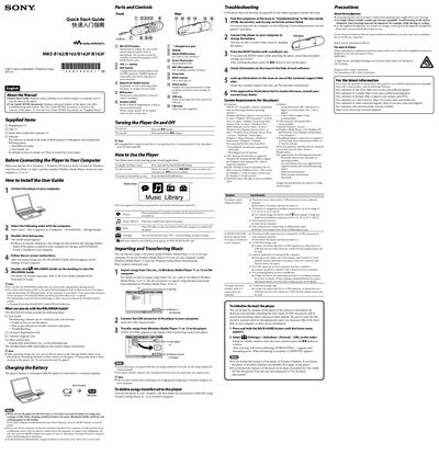 Sony NWZ-B162/B163/B162F/B163F Quick Start Guide - cover page
