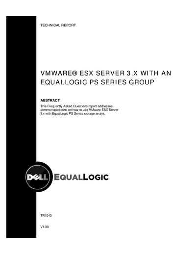 Dell ESX Server 3.x Technical Report with EqualLogic PS Series - cover page