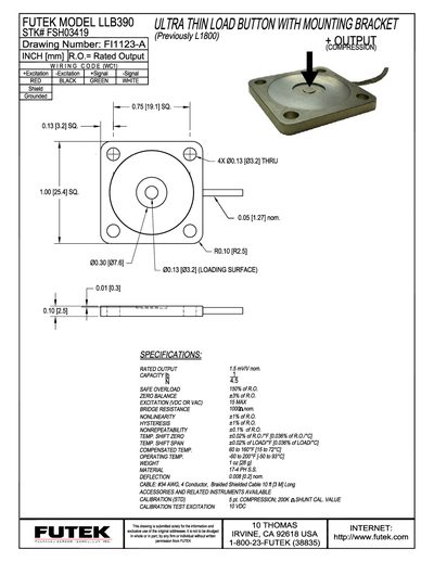 Futek LLB390 Load Button Specification Sheet - cover page