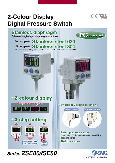 SMC ZSE80/ISE80 2-Colour Display Digital Pressure Switch User Manual - cover page