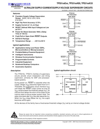 TEXAS INSTRUMENTS TPS31XXEXX Data Sheet  - cover page