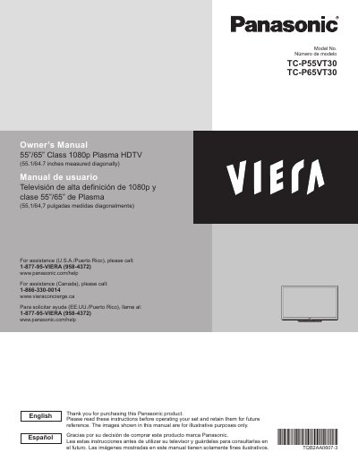 Panasonic TC-P55VT30/TC-P65VT30 Plasma HDTV User Manual