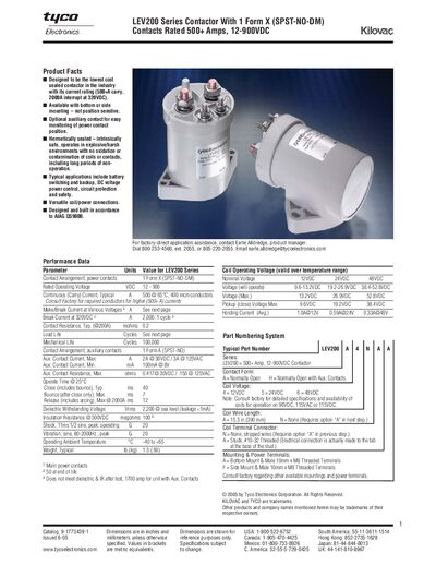 Kilovac LEV200 Series Contactor Datasheet - cover page