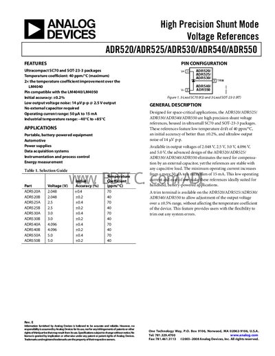 Analog Devices ADR520/ADR525/ADR530/ADR540/ADR550 Datasheet - cover page