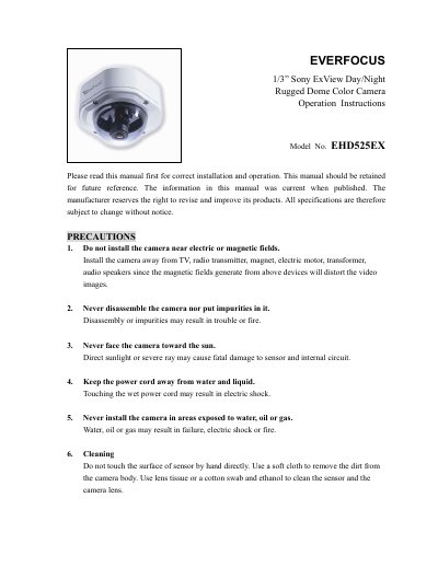 EverFocus EHD525EX Rugged Dome Camera Operation Instructions - cover page