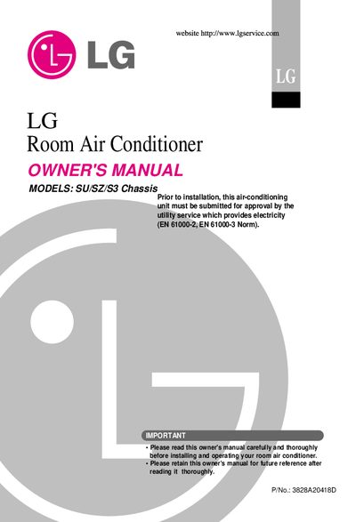 LG SU/SZ/S3 Chassis Room Air Conditioner Owner's Manual - cover page