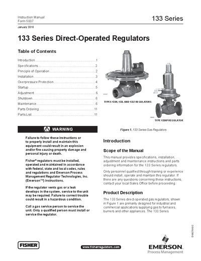Fisher 133 Series Direct-Operated Regulators Service Manual - cover page