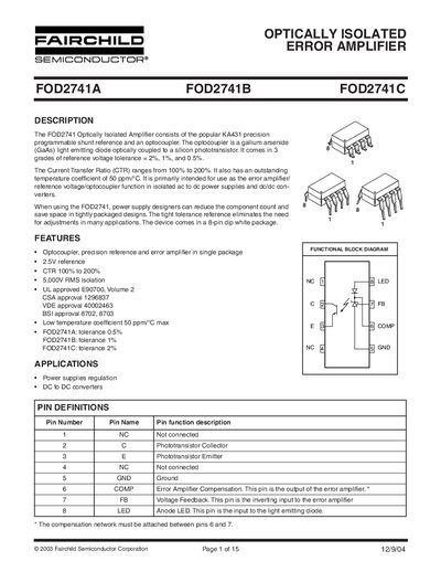 FAIRCHILD SEMICONDUCTOR FOD2741A FOD2741B FOD2741C Manual(1) - cover page