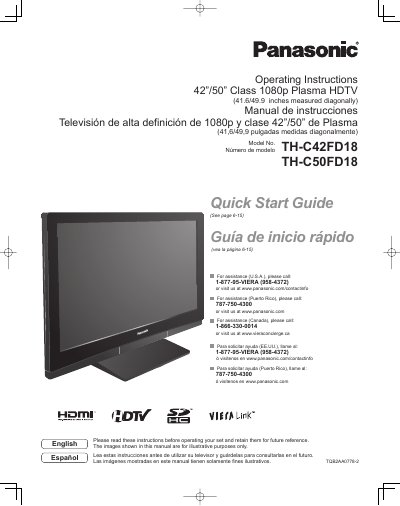 Panasonic TH-C42FD18/TH-C50FD18 Plasma HDTV Operating Instructions - cover page