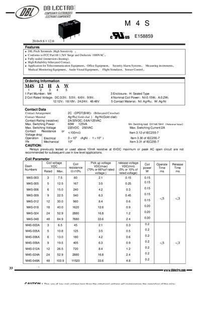 DBL M4S Relay Datasheet - cover page