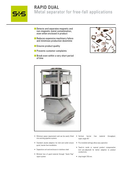 S+S RAPID DUAL Metal Separator Product Leaflet - cover page