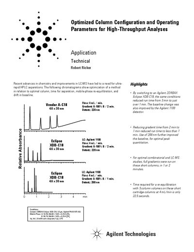 Agilent ZORBAX Eclipse XDB-C18 Optimized Column Configuration Application Note - cover page