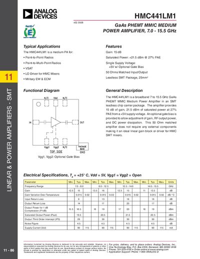 Hittite Microwave HMC441LM1 GaAs PHEMT MMIC Medium Power Amplifier Datasheet - cover page