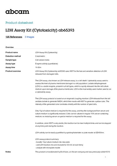 Abcam ab65393 LDH Assay Kit (Cytotoxicity) Datasheet - cover page
