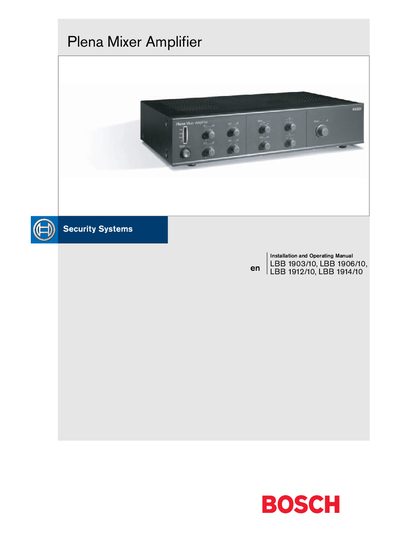 Bosch Plena Mixer Amplifier LBB 1903/10, LBB 1906/10, LBB 1912/10, LBB 1914/10 Installation and Operating Manual - cover page