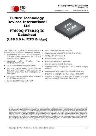 FTDI FT600Q-FT601Q IC Datasheet - cover page