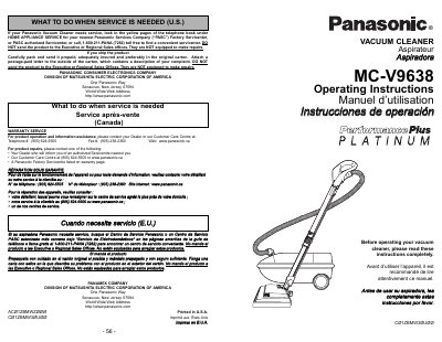 Panasonic MC-V9638 Vacuum Cleaner Operating Instructions - cover page